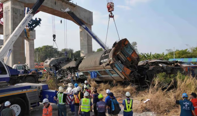 A crane collapsed on a train in Thailand, killing at least 32 people