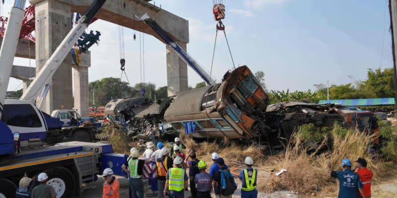 A crane collapsed on a train in Thailand, killing at least 32 people